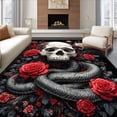 thumbnail image 1 of ODIKA 6'x9' Machine Washable Non-Slip Area Rug, Slithering Serpent Death Motif Round Flooring With Botanical Rose High Traffic Rug, Red, 39815, 1 of 7