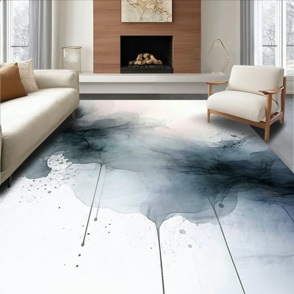 ODIKA 5'x7' Machine Washable Non-Slip Area Rug, Smoky Mist Watercolor Splash Abstract Artistic High Traffic Rug, Gray, 166394
