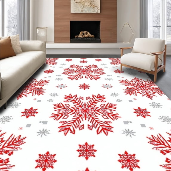 ODIKA 2'x3' Machine Washable Non-Slip Area Rug, Snowflake Wonderland Christmas Doormat with Festive Holiday High Traffic Rug, Red, 146236