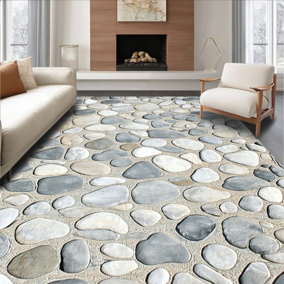 ODIKA 8'x10' Machine Washable Non-Slip Area Rug, Grey Foam with Subtle Dry Stone and Non Slip Base High Traffic Rug, Gray, 102493