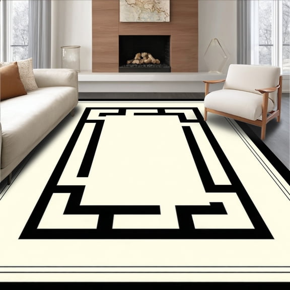 ODIKA 5'x7' Machine Washable Non-Slip Area Rug, Sophisticated Classic Greek Key Motif High Traffic Rug, Beige, 23911