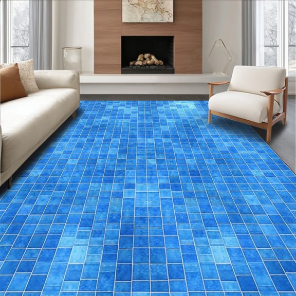 Flatwoven High Traffic Area Rug, Sophisticated Mosaic Tile in Bold Blue Tones, Non Slip, Stain Resistant, Washable Area Rugs for Living Room, Bedroom(Blue, 2X3)