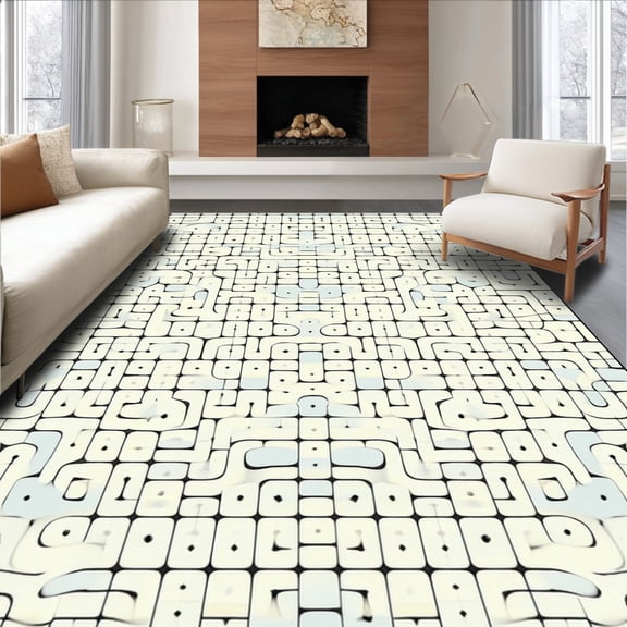 Flatwoven High Traffic Area Rug, Sophisticated Squiggle Patchwork With Mirror Tiling Pendant Design, Non Slip, Stain Resistant, Washable Area Rugs for Living Room, Bedroom(Beige, 2X3)