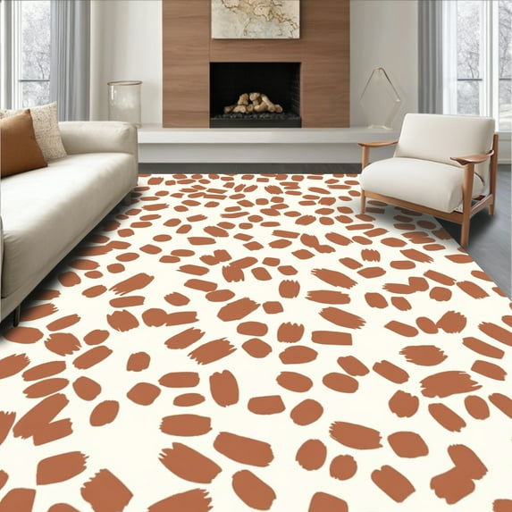 ODIKA 8'x8' Machine Washable Non-Slip Area Rug, Speckled Bovine Print Earth Tone Mottled Accent High Traffic Rug, Brown, 322406