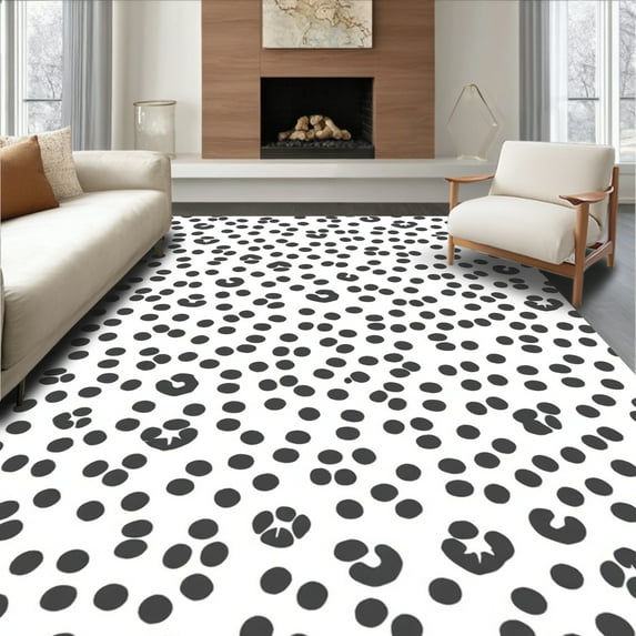ODIKA 8'x10' Machine Washable Non-Slip Area Rug, Speckled Faux Hide Dotted Design High Traffic Rug, Black, 299193