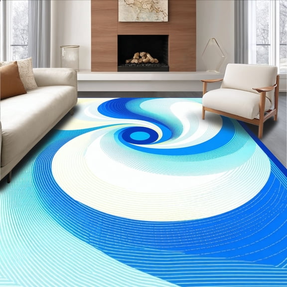 Flatwoven High Traffic Area Rug, Spiral Vortex Illusion Rug Circular Visual for Home Decor, Non Slip, Stain Resistant, Washable Area Rugs for Living Room, Bedroom(Blue, 2X3)