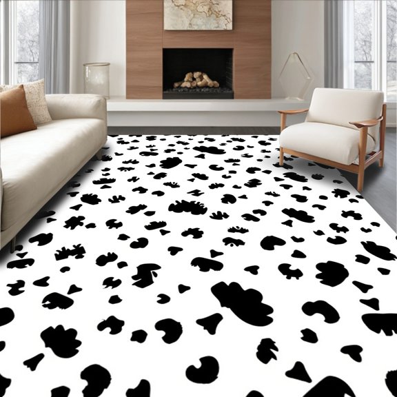 Flatwoven High Traffic Area Rug, Splatter Design Spotted Style, Non Slip, Stain Resistant, Washable Area Rugs for Living Room, Bedroom(Black, 2X3)