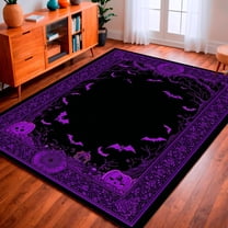 Flatwoven High Traffic Area Rug, Spooky Bat Wing Coffin Rug With Enchanted Macabre Detailing, Non Slip, Stain Resistant, Washable Area Rugs for Living Room, Bedroom(Purple, 4X6)