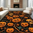 thumbnail image 1 of ODIKA 8'x10' Machine Washable Non-Slip Area Rug, Spooky Pumpkin Patch with Gothic Skull Accents and Halloween Vibes High Traffic Rug, Orange, 59886, 1 of 7