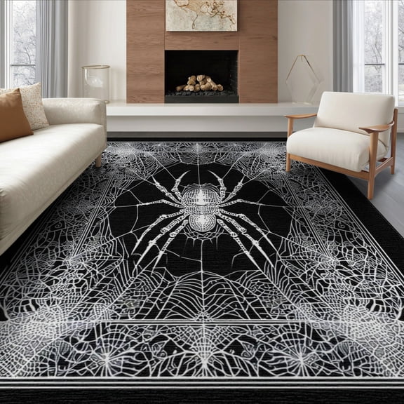 ODIKA 6'x9' Gothic Black Washable Area Rug for Family Room, Living Mater Bedroom, Non-Slip, Easy Care