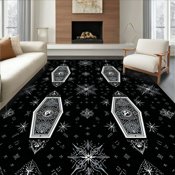 Flatwoven High Traffic Area Rug, Spooky Vintage Skull Motif, Non Slip, Stain Resistant, Washable Area Rugs for Living Room, Bedroom(Black, 2X3)