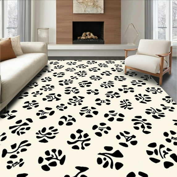 ODIKA 8'x10' Machine Washable Non-Slip Area Rug, Spotted Faux Asymmetrical Markings Design High Traffic Rug, Black, 317807