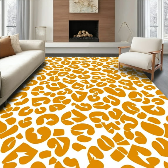 ODIKA 8'x10' Machine Washable Non-Slip Area Rug, Spotted Feline Motif Saffron & Cream High Traffic Rug, Orange, 321426