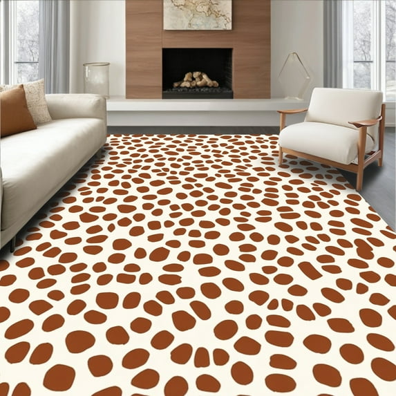 ODIKA 6' Machine Washable Non-Slip Area Rug, Spotted Hide Abstract Animal Print High Traffic Rug, Brown, 311675