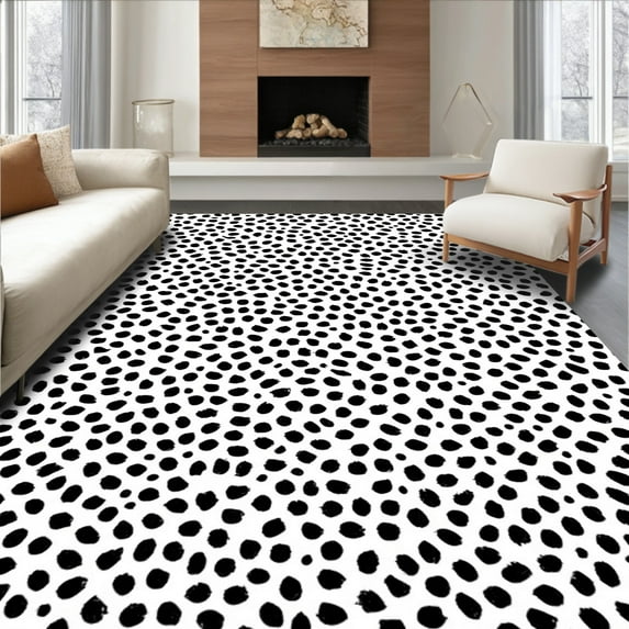 ODIKA 4'x6' Machine Washable Non-Slip Area Rug, Spotted Interlocking Faux Skin Print Accent High Traffic Rug, Black, 298542