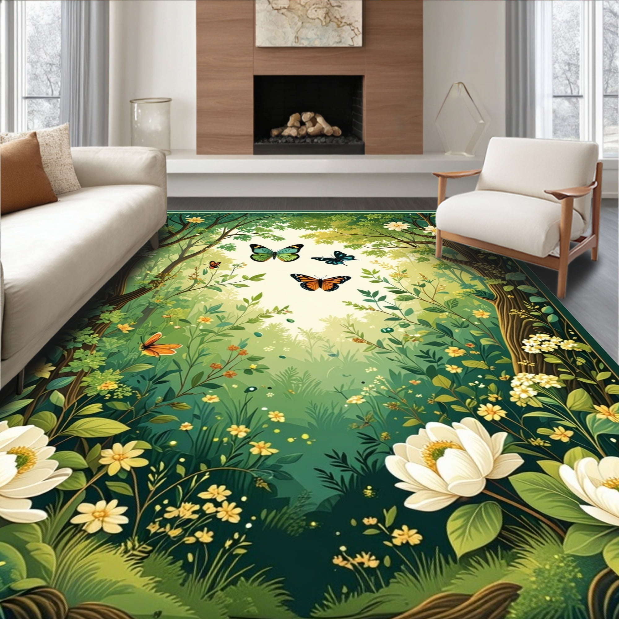 Flatwoven High Traffic Area Rug, Spring Whisper Insect & Floral ...