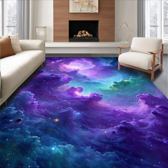Flatwoven High Traffic Area Rug, Stardust Symphony Decorative Floor With Galactic Artistry, Non Slip, Stain Resistant, Washable Area Rugs for Living Room, Bedroom(Purple, 2X3)