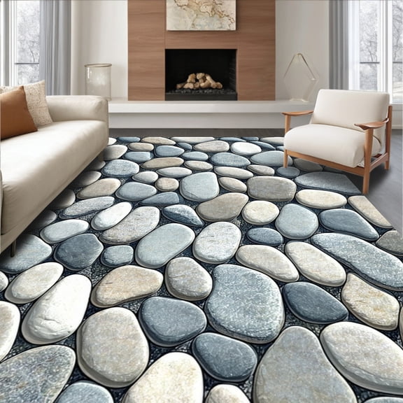 ODIKA 2'x3' Machine Washable Non-Slip Area Rug, Stone Path Grey Textured Pebble High Traffic Rug, Gray, 106619