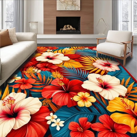 ODIKA 4'x6' Machine Washable Non-Slip Area Rug, Striking Colorful Abstract Design High Traffic Rug, Red, 14523