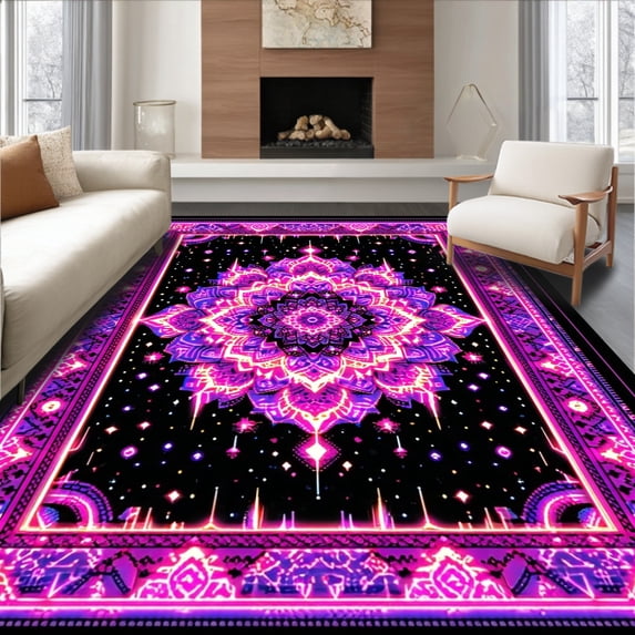 Flatwoven High Traffic Area Rug, Striking Colorful Optical Illusion, Non Slip, Stain Resistant, Washable Area Rugs for Living Room, Bedroom(Purple, 4X6)