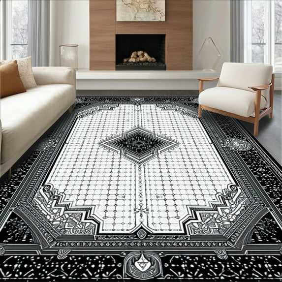 ODIKA 6'x9' Machine Washable Non-Slip Area Rug, Striking Dark Fantasy High Traffic Rug, Black, 27017
