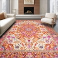 thumbnail image 1 of ODIKA 8'x10' Machine Washable Non-Slip Area Rug, Striking Eclectic Floral High Traffic Rug, Orange, 20594, 1 of 7