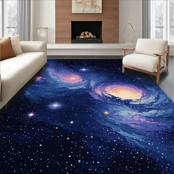 Flatwoven High Traffic Area Rug, Striking Planetary Celestial Motif, Non Slip, Stain Resistant, Washable Area Rugs for Living Room, Bedroom(Blue, 2X3)