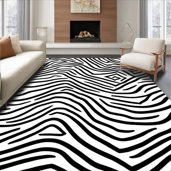 Flatwoven High Traffic Area Rug, Striking Tiger Stripe Design Black and White, Non Slip, Stain Resistant, Washable Area Rugs for Living Room, Bedroom(Black, 4X6)