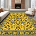 thumbnail image 1 of Flatwoven High Traffic Area Rug, Stylish Abstract Flower Arrangement, Non Slip, Stain Resistant, Washable Area Rugs for Living Room, Bedroom(Yellow, 5X7), 1 of 8