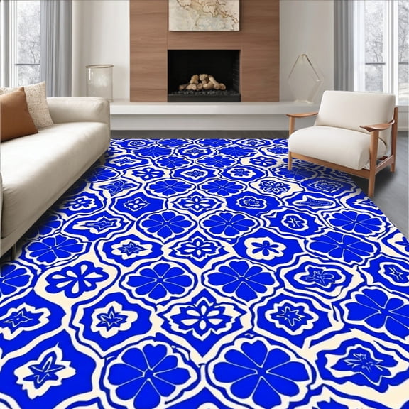 Flatwoven High Traffic Area Rug, Stylish Antelope Motif Area with Elegant Spotted Design, Non Slip, Stain Resistant, Washable Area Rugs for Living Room, Bedroom(Blue, 2X3)