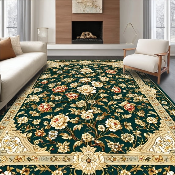 ODIKA 2'x3' Machine Washable Non-Slip Area Rug, Stylish Floral Medallion Theme High Traffic Rug, Black, 31346