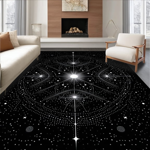 ODIKA 4'x6' Machine Washable Non-Slip Area Rug, Stylish Constellation Geometric High Traffic Rug, Black, 17593