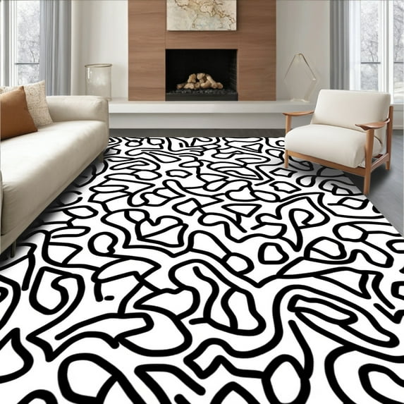 ODIKA 5'x7' Machine Washable Non-Slip Area Rug, Stylish Interlocking for Contemporary High Traffic Rug, Black, 307339