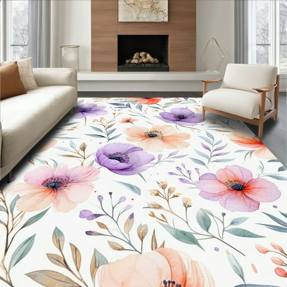 ODIKA 4'x6' Machine Washable Non-Slip Area Rug, Stylish Locker Organizer & Back To School High Traffic Rug, White, 92244