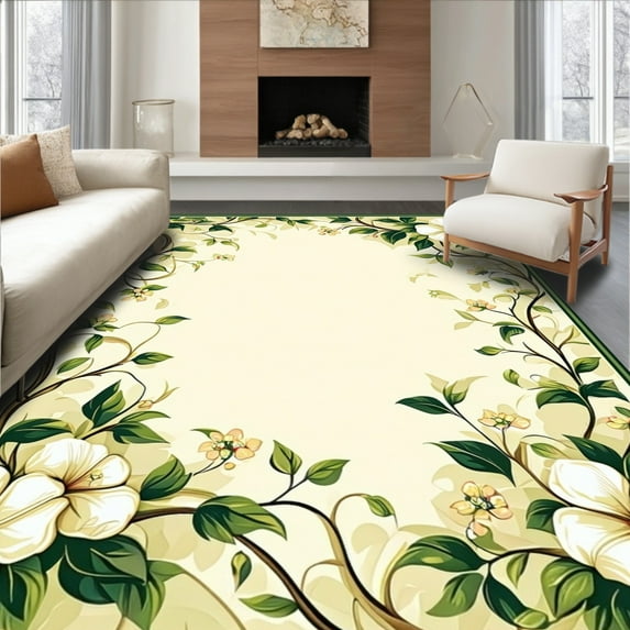 Flatwoven High Traffic Area Rug, Stylish Nature Inspired with Artistic Floral Design, Non Slip, Stain Resistant, Washable Area Rugs for Living Room, Bedroom(Ivory, 8X10)