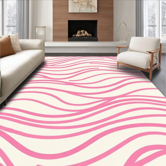 Flatwoven High Traffic Area Rug, Stylish Pink and Ivory Wave with Artistic Flair, Non Slip, Stain Resistant, Washable Area Rugs for Living Room, Bedroom(Pink, 2X3)