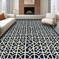 thumbnail image 1 of Flatwoven High Traffic Area Rug, Stylish Trellis with Interlocking Motifs and Curves, Non Slip, Stain Resistant, Washable Area Rugs for Living Room, Bedroom(Navy, 3X5), 1 of 8