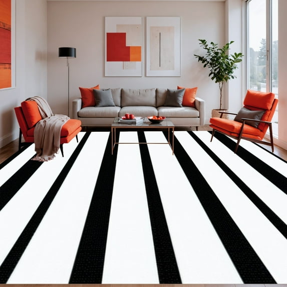 ODIKA 4'x6' Machine Washable Non-Slip Area Rug, Stylish Zebra Stripes in Bold Black and Design High Traffic Rug, Black, 281864