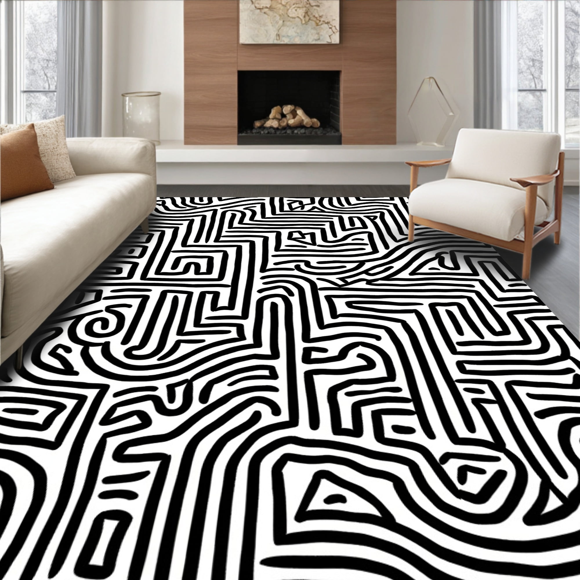 ODIKA 4'x6' Machine Washable Non-Slip Area Rug, Stylized Animal Print ...