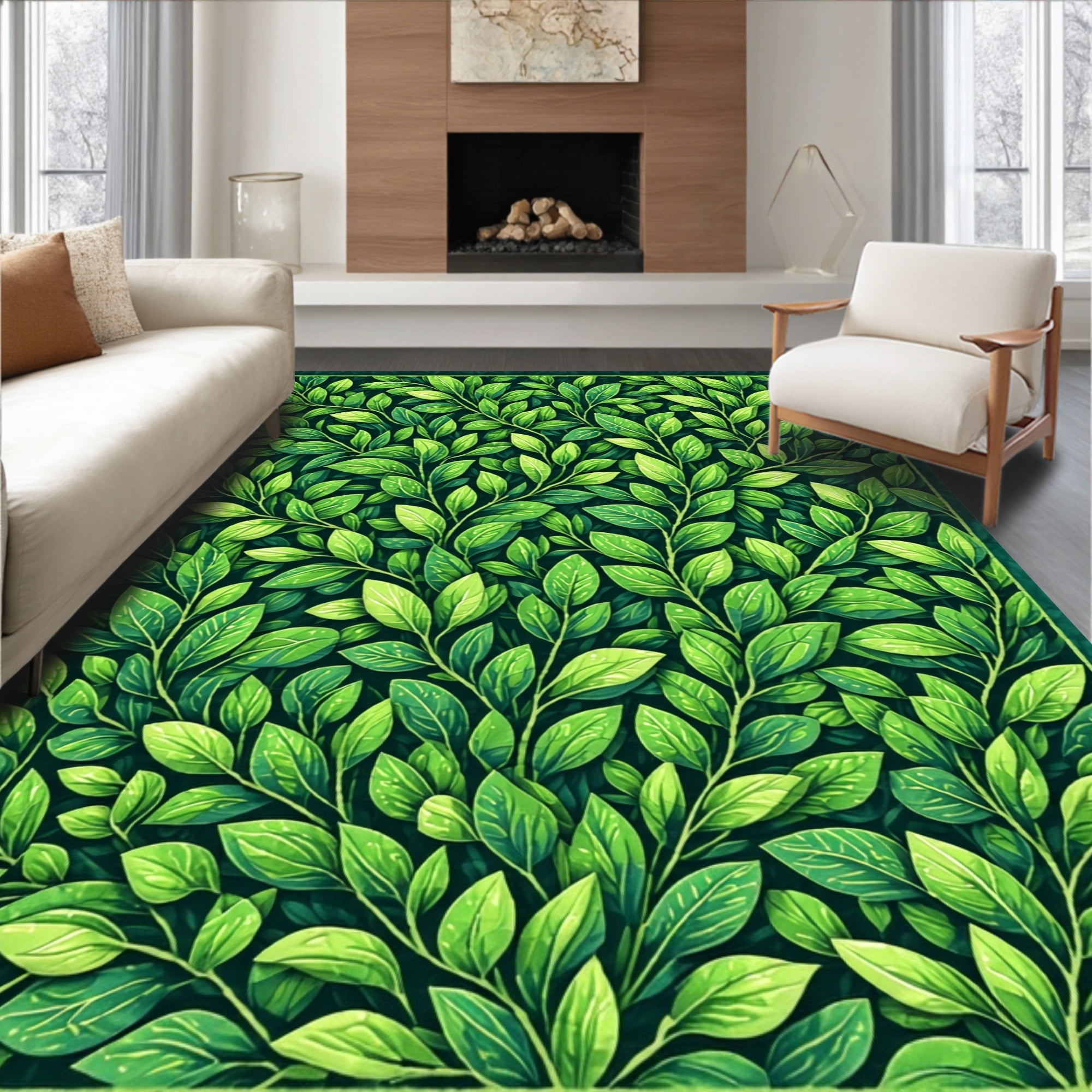 Flatwoven High Traffic Area Rug, Stylized Botanical Print with ...