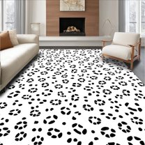 Flatwoven High Traffic Area Rug, Stylized Dalmatian Inspired Interlocking Spotted, Non Slip, Stain Resistant, Washable Area Rugs for Living Room, Bedroom(Black, 4X6)