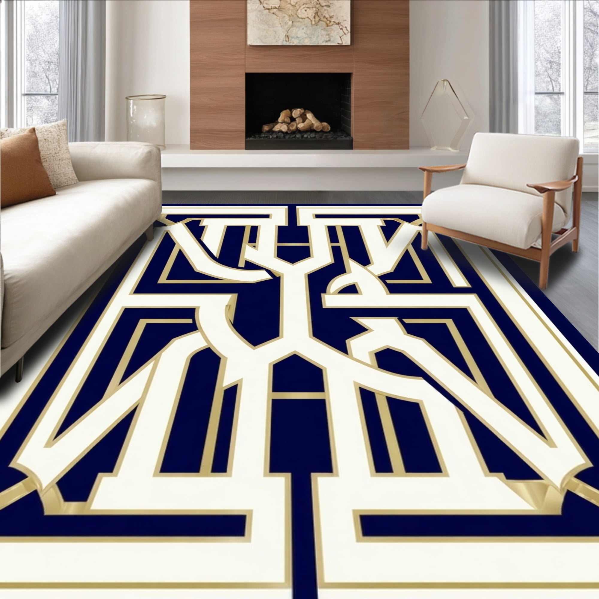 Flatwoven High Traffic Area Rug, Stylized Interlocking Initial Monogram ...