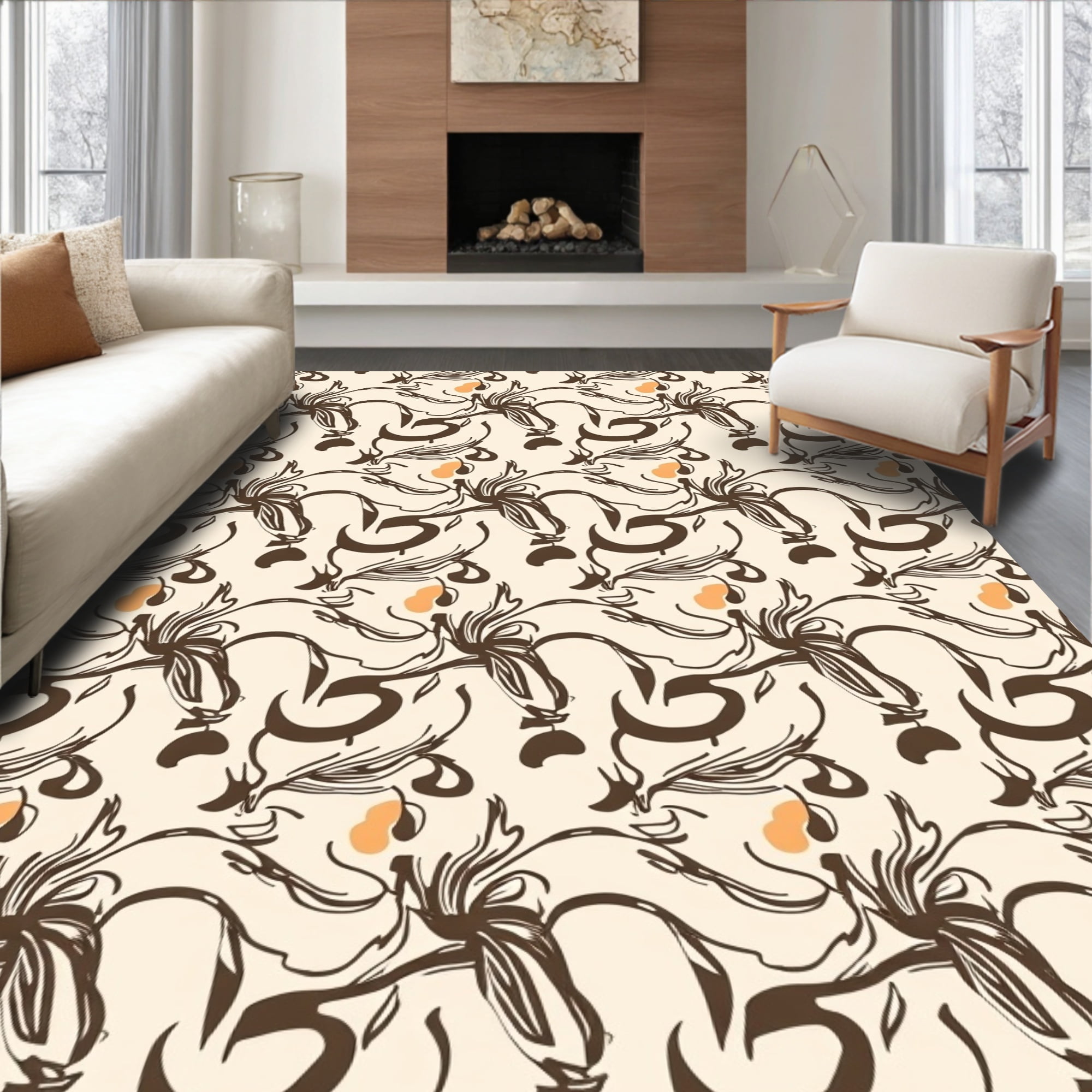 Flatwoven High Traffic Area Rug, Stylized Interlocking Spots with Cream ...