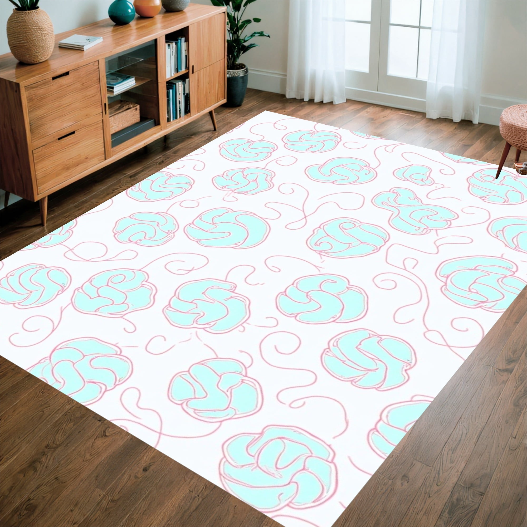 ODIKA 6'x9' Machine Washable Non-Slip Area Rug, Stylized Nautical Knot ...