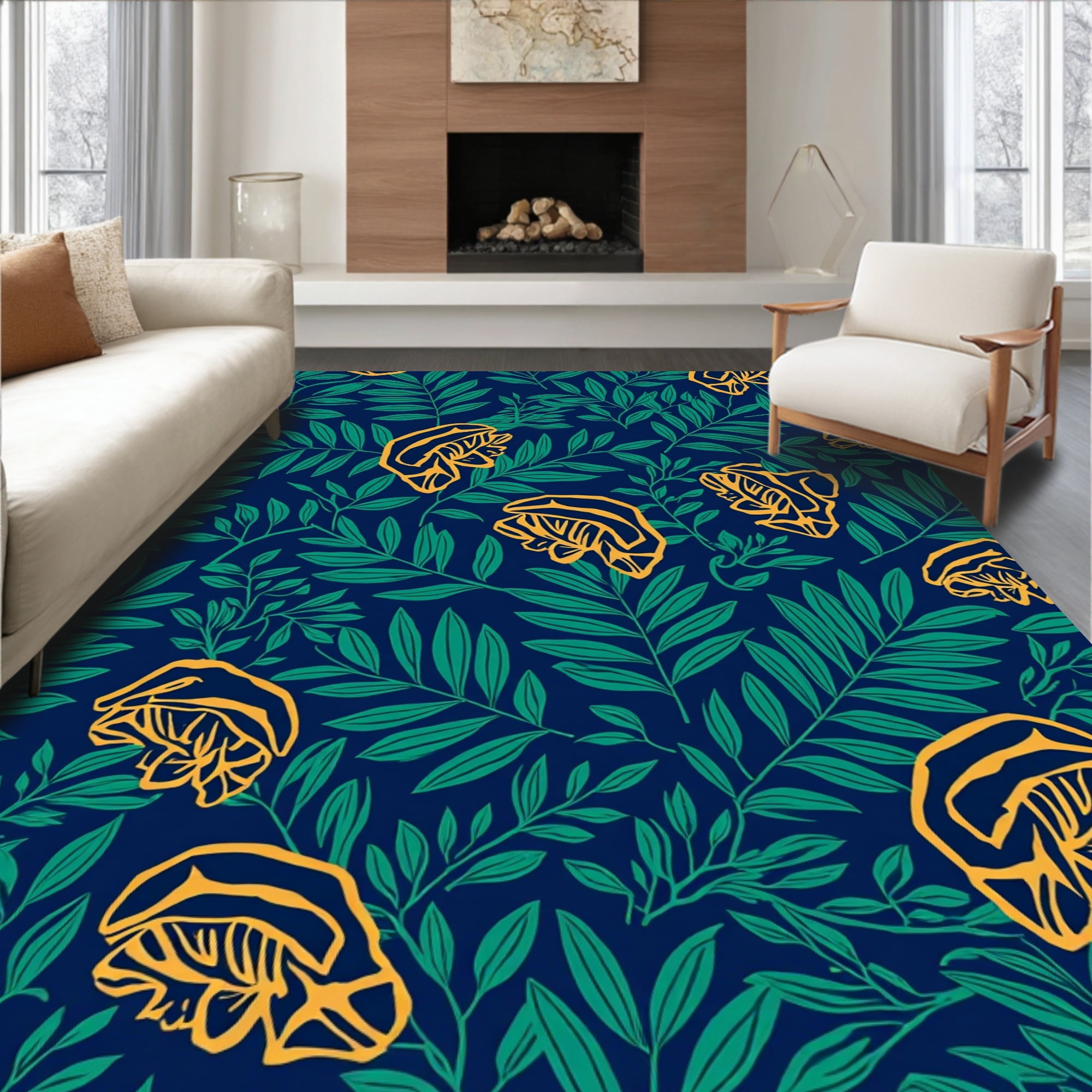 Flatwoven High Traffic Area Rug, Stylized Wildcat and Nature Fusion in ...