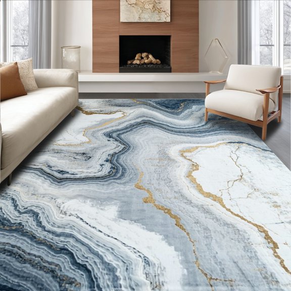 Flatwoven High Traffic Area Rug, Subtle Marble Swirl Elegant Motif, Non Slip, Stain Resistant, Washable Area Rugs for Living Room, Bedroom(Gray, 2X3)