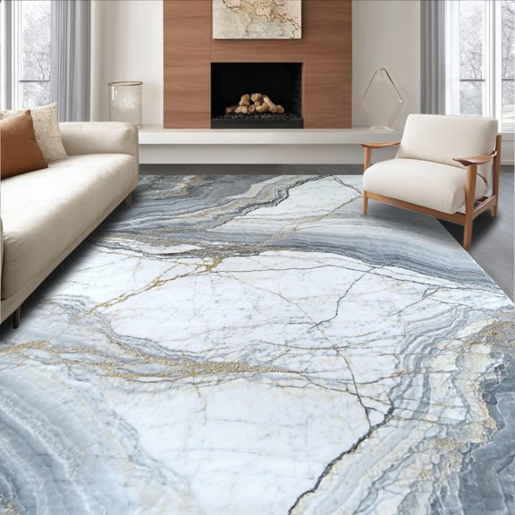 Flatwoven High Traffic Area Rug, Subtle Marble Vein, Non Slip, Stain Resistant, Washable Area Rugs for Living Room, Bedroom(Gray, 2X3)