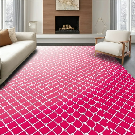 Flatwoven High Traffic Area Rug, Subtle Ombre Diamond Grid With Softened Geometrics, Non Slip, Stain Resistant, Washable Area Rugs for Living Room, Bedroom(Pink, 8)