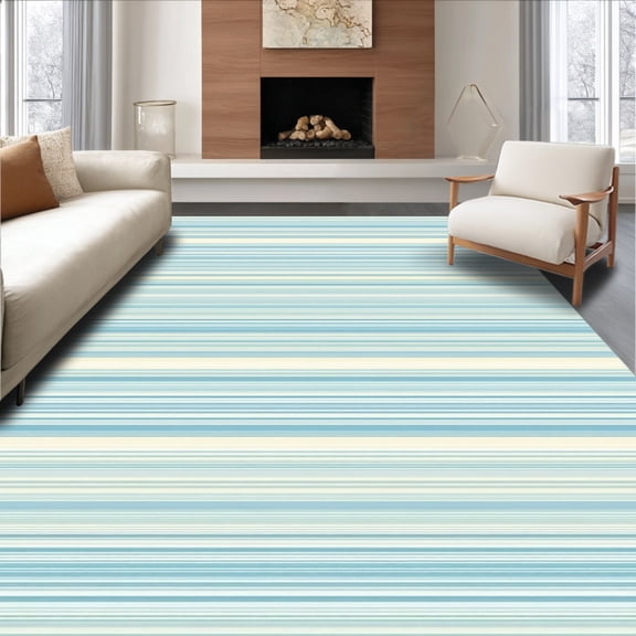 Flatwoven High Traffic Area Rug, Subtle Striped Contemporary Minimalist Style, Non Slip, Stain Resistant, Washable Area Rugs for Living Room, Bedroom(Light Blue, 2X3)