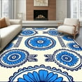thumbnail image 1 of Flatwoven High Traffic Area Rug, Summer Bloom Coastal Floral Medallion, Non Slip, Stain Resistant, Washable Area Rugs for Living Room, Bedroom(Blue, 8X10), 1 of 8